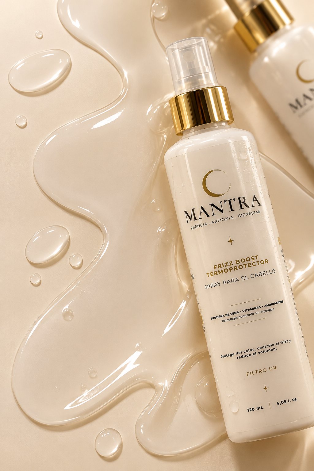 Frizz Boost sobre gotas de agua y brillo